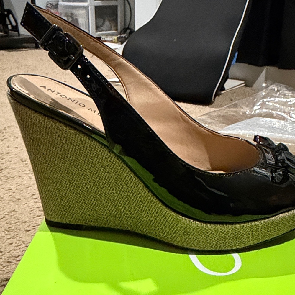 Antonio Melani Glossy Black Peep-Toe Heels - Picture 2 of 10
